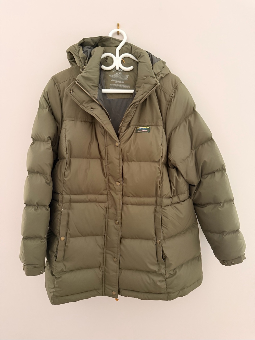L.L. Bean Olive Green Quilted Puffer Coat with Hood